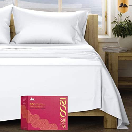 Mayfair Linen Star Hotel Quality Thread Count % Supima Cotton Sheets for California King Size Bed, Pc Bright White Premium Cotton Sheet Set, Sateen Weave with Elasticized Deep Pocket