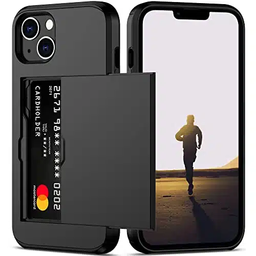 Nvollnoe for iPhone Case with Card Holder Heavy Duty Protective Dual Layer Shockproof Hidden Card Slot Slim Wallet Case for iPhone for Women&Men(Black)