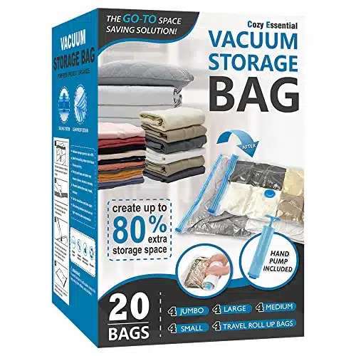 Pack Vacuum Storage Bags, Space Saver Bags (JumboLargeediumSmallRoll) Compression for Comforters and Blankets, Sealer Clothes Storage, Hand Pump Included