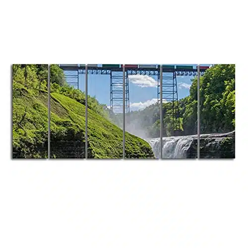 Panel Canvas Wall Art Prints Railroad Trestle Upper Falls At Letchworth State Park Pictures Paintings Poster Home Living Room Decoration Stretched & Framed Ready to Hang