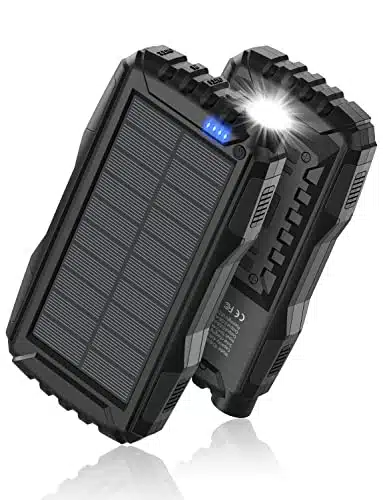 Power Bank Solar Charger   mAh Power Bank,Solar Charger,External Battery Pack VA Qc Fast Charging Built in Super Bright Flashlight (Light Black)