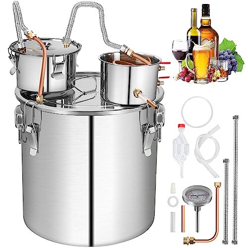 Rengue Alcohol Still Gal, L Stainless Steel Alcohol Distiller Copper Tube with Thumper Keg, Home Brewing Kit Build In Thermometer for DIY Whisky Wine Brandy Silver
