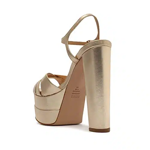 SCHUTZ Women's Keefa Platform High Heel Sandal, Gold,