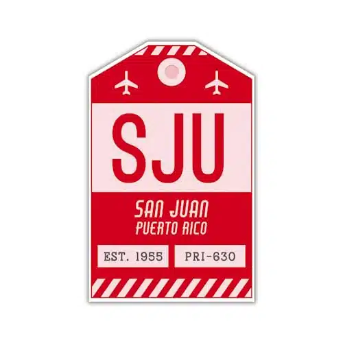 SJU San Juan Puerto Rico Luggage Tag StickerAirport Code Baggage DecalCollectible Travel DecorVintage Inspired Design (Red)