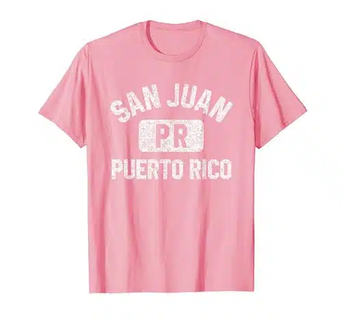 San Juan Puerto Rico Gym Style Pink w Distressed White Print T Shirt