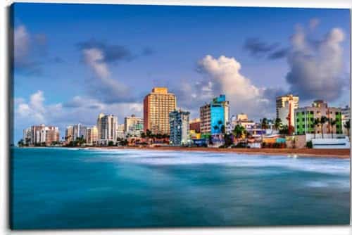 San Juan Puerto Rico resort skyline Beach Canvas Wall Art Decor Paintings Pictures for Bedroom Wall Decor Above Bed Living Room Wall Decoration Bathroom Office Artwork