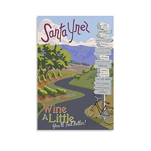 Santa Ynez California Vintage Travel Posters Street Sign Bicycle Trail Vineyard Canvas Wall Art,Wall Decor Posters Prints Paintings Room Decor Home Decor for Livingroom Bedroom Office xinch(x