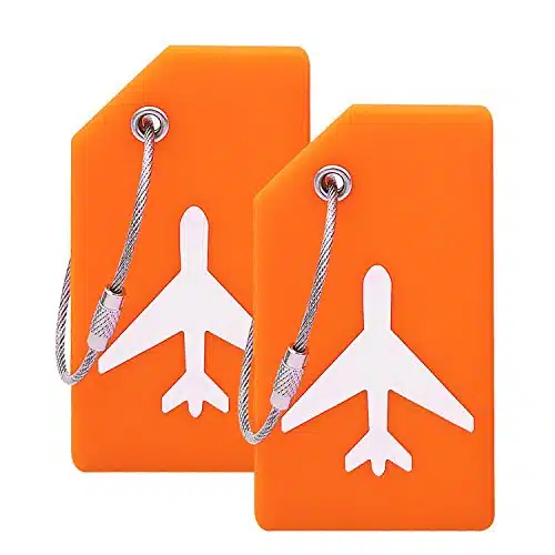 Silicone Luggage Tag with Name ID Card Perfect to Quickly Spot Luggage Suitcase (Plane Pcs Orange)