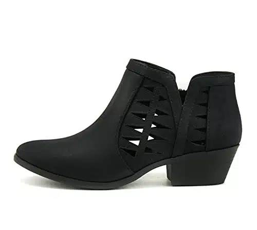 Soda CHANCE Womens Perforated Cut Out Stacked Block Heel Ankle Booties (, BLACK NBPU, numeric_)