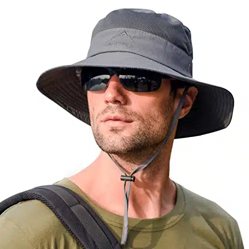 Sun Hats for Men Women Fishing Hat UPF + Breathable Wide Brim Summer UV Protection Hat Dark Grey