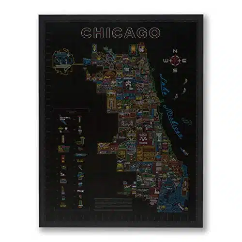 Transit Tees Neon Neighborhood Map of Chicago Poster   Chicago Gift  Chicago Map Art  Chicago Wall Art  Chicago Poster  Chicago Art