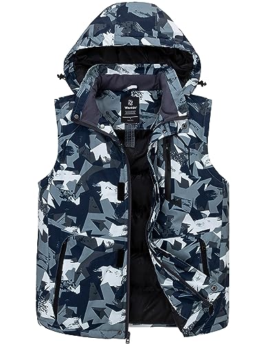 Wantdo Men's Padded Puffer Vest Outerwear Hooded Winter Vest (Dark Gray Flora Medium)