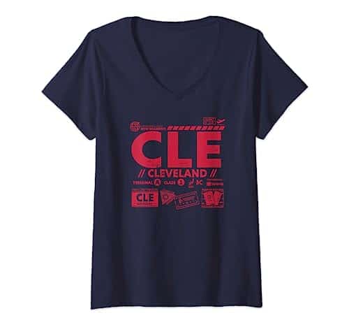 Womens Vintage Cleveland CLE Airport Code Travel Day Retro Travel V Neck T Shirt