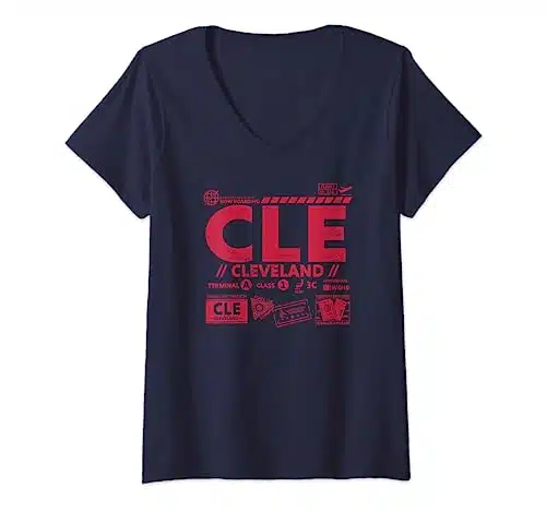Womens Vintage Cleveland CLE Airport Code Travel Day Retro Travel V Neck T Shirt