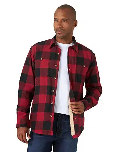 Wrangler Authentics Men's Long Sleeve Heavyweight Fleece Shirt, Red Buffalo, Large