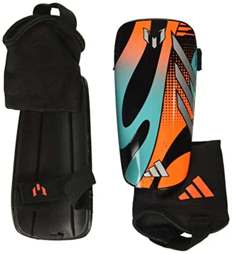 adidas Unisex Child Messi Match Shin Guards, BlackSilver MetallicOrange, Medium
