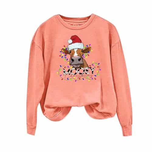 black of friday sale Christmas Shirts For Women Long Sleeve Christmas Tree Graphic Tops Oversized Crewneck Christmas Sweatshirts Ladies Christmas Shirt Orange