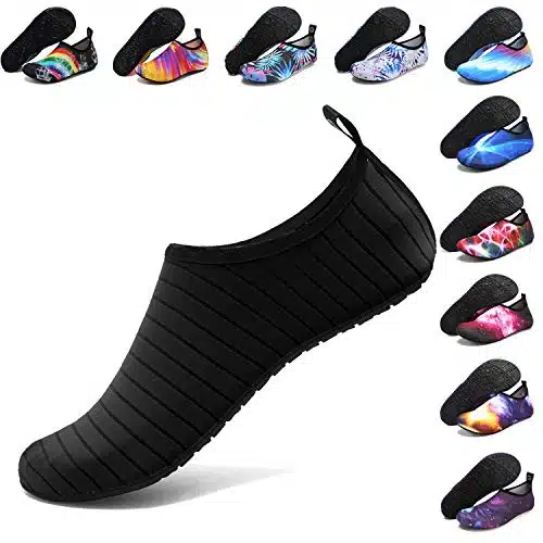 ANLUKE Water Shoes Barefoot Aqua Yoga Socks Quick Dry Beach Swim Surf Shoes for Women Men BlackSolid