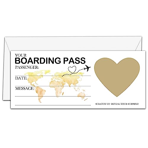 AWSICE Scratch Surprise Boarding Pass, Set Make Your Own DIY Travel Ticket, Surprise Reveal Card for Holiday, Christmas, Wedding, Birthday, Anniversary, Party Supply(xGold) A