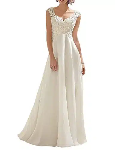 Abaowedding Women's Wedding Dress Lace Double V Neck Sleeveless Evening Dress Ivory Fulfilled by Amazon