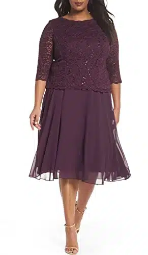 Alex Evenings womens Plus Size Tea length Lace Mock Special Occasion Dress, Deep Plum, Plus