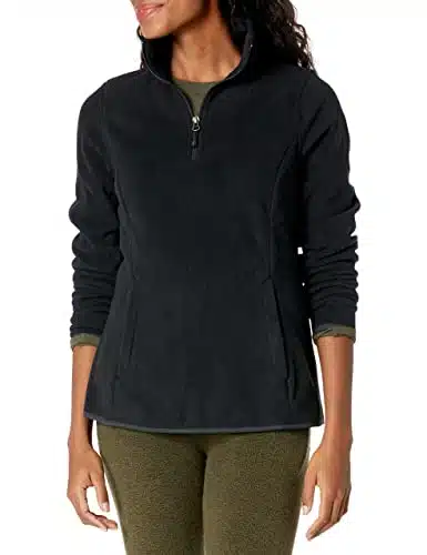 Amazon Essentials Women's Classic Fit Long Sleeve Quarter Zip Polar Fleece Pullover Jacket (Available in Plus Size), Black, Medium