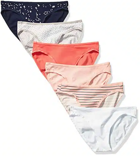 Amazon Essentials Women's Cotton Bikini Brief Underwear (Available in Plus Size), Pack of , MulticolorDotsStarsStripe, Medium