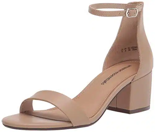 Amazon Essentials Women's Two Strap Heeled Sandal, Beige Faux Leather,