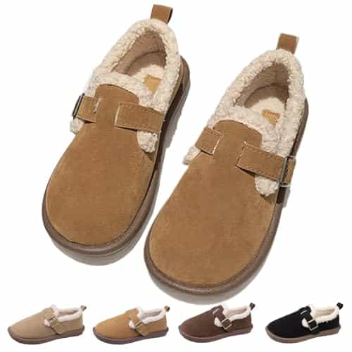 ArknAv Women's Plush Round Toe Slip On Orthopedic Shoes, Winter Comfort Fur Lined Fashion Warm Anti Slip Flats Ankle Boots (Brown,EU)