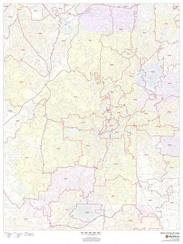 Atlanta, Georgia Zip Codes   x Paper Wall Map