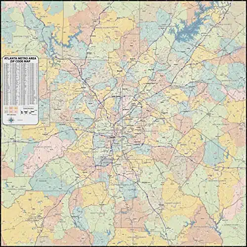 Atlanta Metro Area ZIP Code Laminated Map (x )