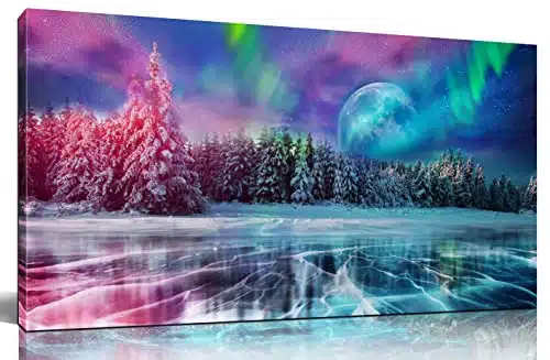 Aurora Borealis Wall Art Office   Colorful Wall Art   Nature Wall Art for Living Room Tree Pictures Large Moon Poster Ready to Hang x