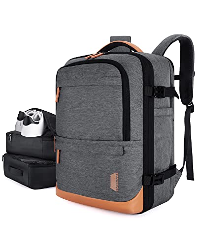 BAGSMART Travel Laptop Backpack, L Expandable Airline Approved Carry On Backpack with Packing Cubes, Water Resistant Weekender Backpack Fits Inch laptop, Luggage Daypack with Shoe Bag, Grey