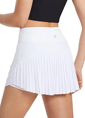 BALEAF Women's Pleated Tennis Skirts High Waisted Lightweight Athletic Golf Skorts Skirts with Shorts Pockets White Medium