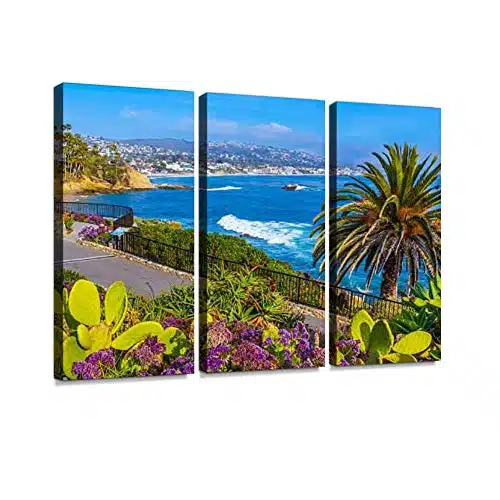 BELISIIS Ocean Laguna Beach Coastline in Orange County ca p Nature Wall Artwork Exclusive Photography Vintage Paintings Print on Canvas Home Decor Wall Art Panels Framed Ready