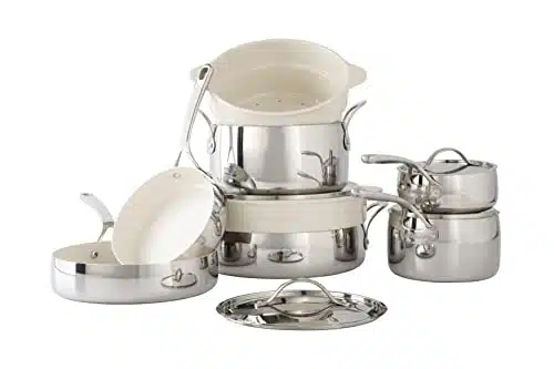 Bloomhouse   Oprah's Favorite Things   Piece Triply Stainless Steel Pots and Pans Cookware Set wNon Stick Non Toxic Ceramic Interior, Ceramic Steamer Inserts, & Protective Car