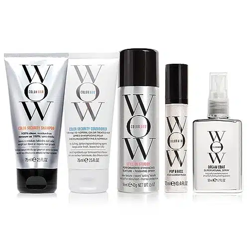 COLOR WOW Best Vacay Hair Ever Travel Kit Includes Shampoo, Conditioner, Dream Coat, Style on Steroids, and Pop + Lock. These key essentials are exactly what you need to fix frizz on the go