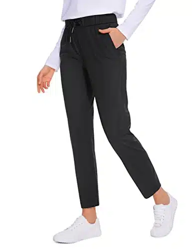 CRZ YOGA Womens ay Stretch Ankle Golf Pants   Dress Work Pants Pockets Athletic Travel Casual Lounge Workout Black Small