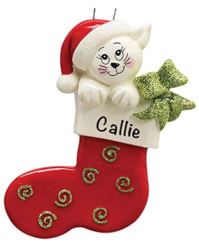 Cat Personalized Christmas Ornaments   Fast & Free h Customization  Cat in Red Stocking Christmas Decorations with Name   Comes Gift Wrapped for Cat Lovers and Owners