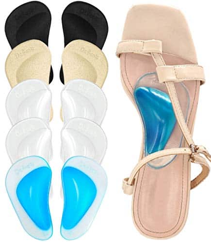 Dr. Foot Plantar Fasciitis Arch Support Shoe Insoles Pairs, Thicken Gel Arch Pads for Flat Feet   Self Adhesive Arch Cushions Inserts for Men and Women (Clear+Black+Beige+Blue)