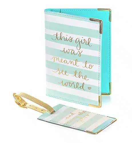 Eccolo Travel Passport Cover Holder And Luggage Tag Set, Card And Passport Holder for Women, Gift Boxed, This Girl Was Meant To See The World (Mint, xinches)