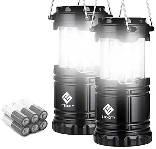 Etekcity Lantern Camping Essentials Lights, Led Lantern for Power Outages, Tent Lights for Emergency, Hurricane, Battery Powered Flashlight, Survival Kits, Operated Lamp, Pack, Black
