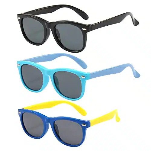 FANNYGO Pack kids sunglasses for Boys Girls Kids Polarized Sunglasses boy Girl Age (Black+blue+light blue)