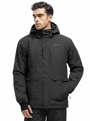 FREE SOLDIER Men's Waterproof Ski Jacket Fleece Lined Warm Winter Snow Coat with Hood Fully Taped Seams(Black,M)
