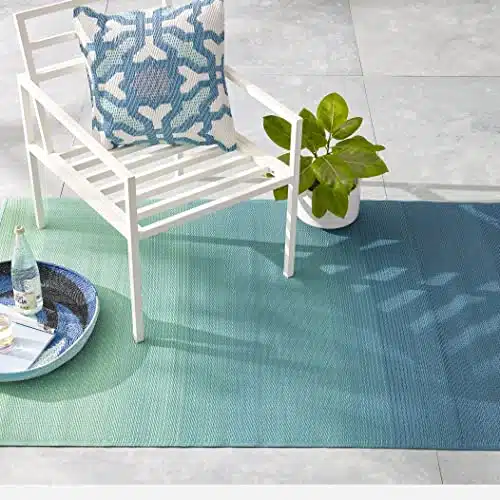 Fab Habitat Outdoor Rug   Waterproof, Fade Resistant, Crease Free   Premium Recycled Plastic   Ombre   Large Patio, Deck, Sunroom, Camping, RV   Big Sur   Teal   x ft