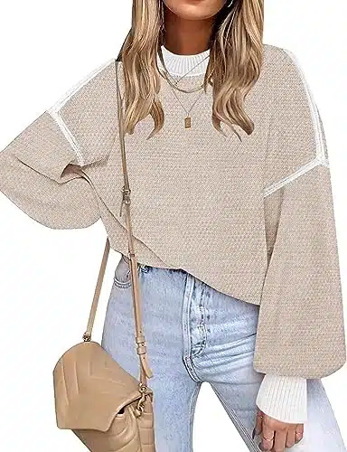 Fall Clothes for Women Trendy Crew Neck Oversized Sweaters Batwing Long Sleeve Solid Color Knited Pullover Tops