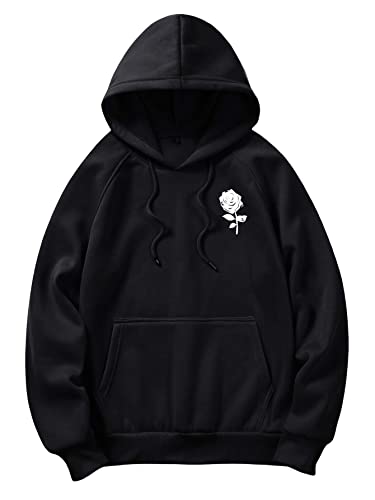 Floerns Men's Graphic Print Long Sleeve Drawstring Hoodie Pullover Sweatshirt Black L