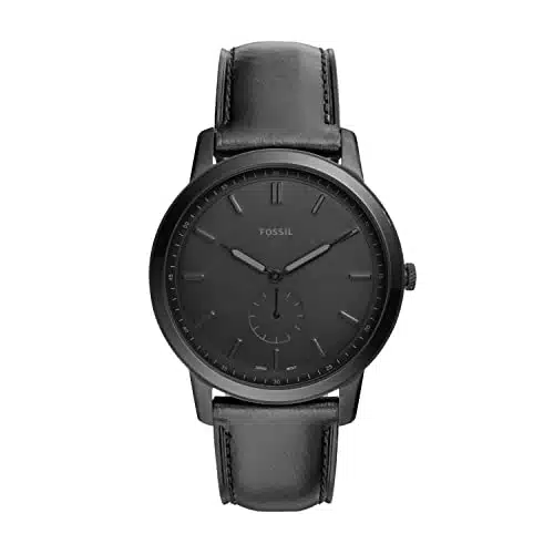 Fossil Men's Minimalist Quartz Stainless Steel and Leather Two Hand Watch, Color Black (Model FS)