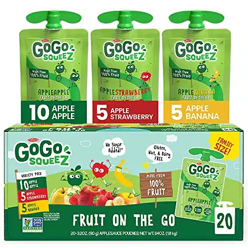 GoGo squeeZ Fruit Variety Pack, AppleBananaStrawberry, oz Unsweetened Kids Snacks, GlutenNutDairy Free, Recloseable Pouches