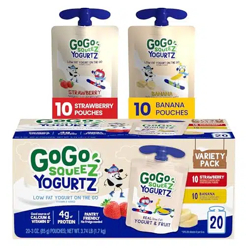 GoGo squeeZ Yogurt Variety Pack, Strawberry & Banana, oz Pouches   Kids Snacks, Gluten Free, No Fridge Needed